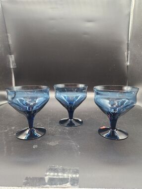 Vintage Lenox Dark Blue Six-sided Champagne Glasses - Set Of 3